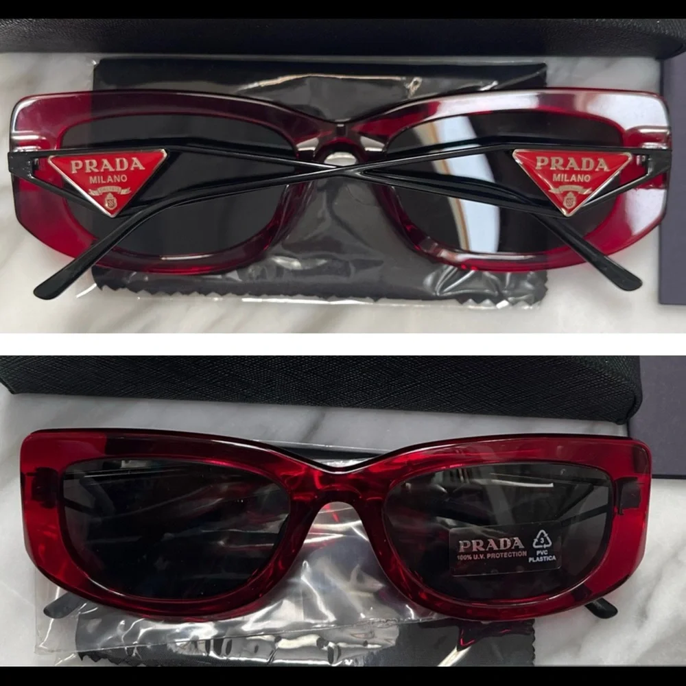 PRADA ULTRA COOL RED FRAMES &METAL ARMS THAT FEATURE THE SIGNATURE TRIANGLE LOGO - Picture 2 of 16